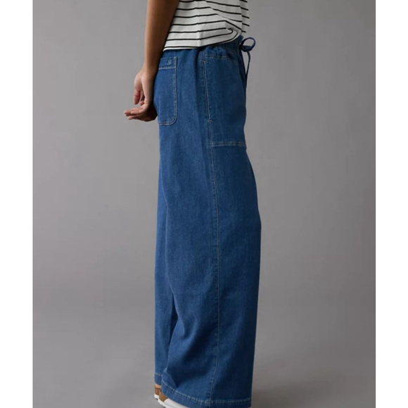 American Eagle Outfitters Pants - Women's American Eagle Blue Denim Wide Leg Drawstring Pants XS